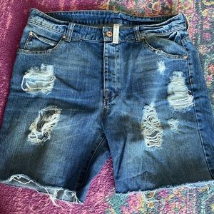 Distressed boyfriend shorts by Mango; size 4. Worn only a few times.